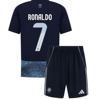 Köpa  Fotbollströjor barn billigt Al-Nassr Cristiano Ronaldo #7 Bortatröja 2025-26 med Shorts  på nätet